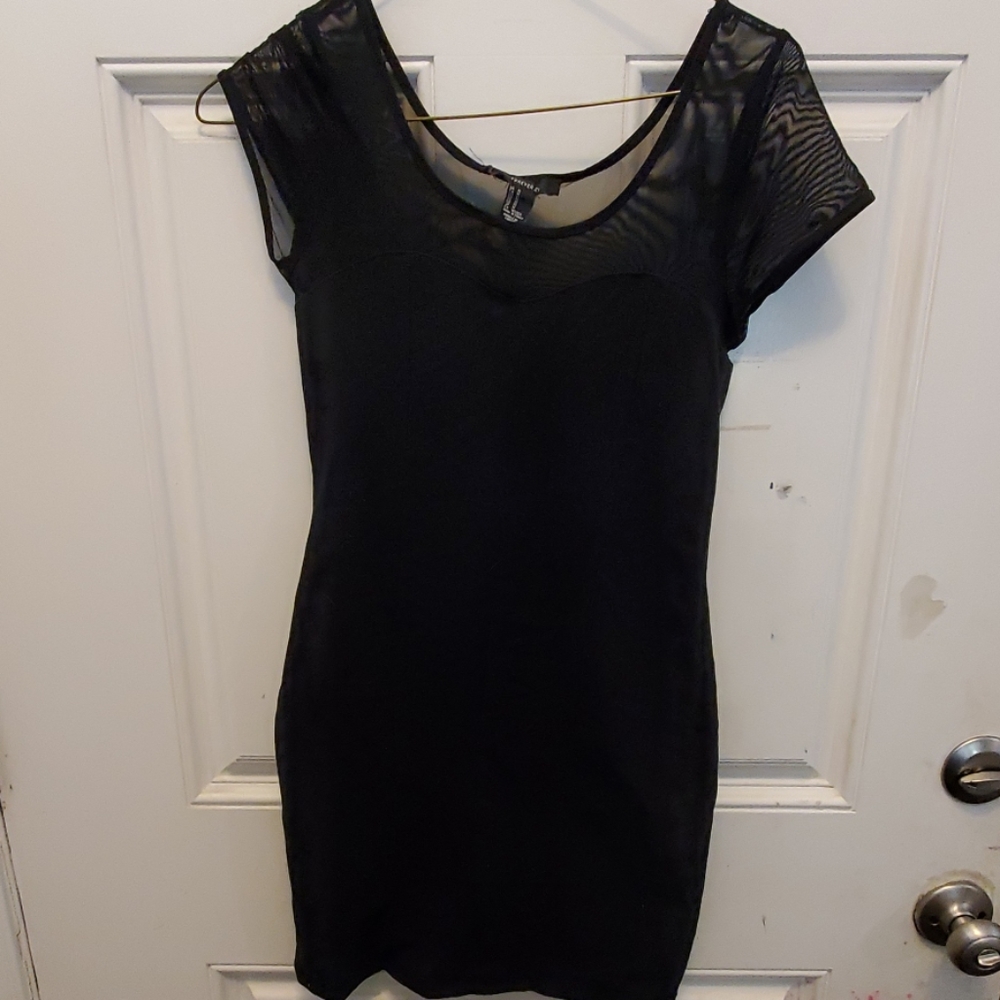 Sexy black mini dress with mesh